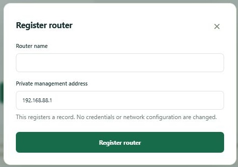 LinkDesk Register router — sample feature-tour interface