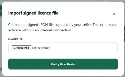 LinkDesk Import signed licence file — sample feature-tour interface