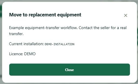 LinkDesk Move to replacement equipment — sample feature-tour interface