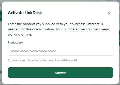 LinkDesk Activate LinkDesk — sample feature-tour interface