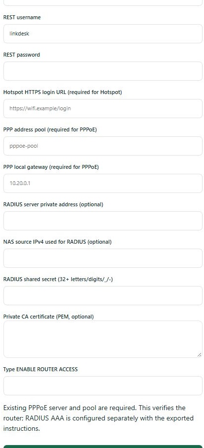 LinkDesk Router setup: remaining controls — sample feature-tour interface