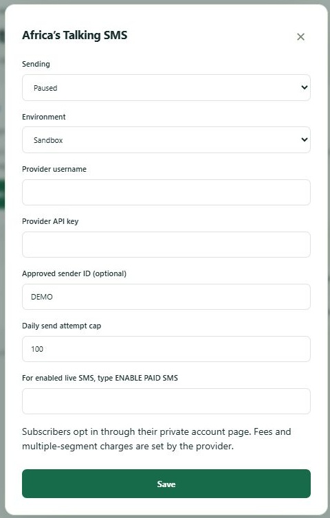 LinkDesk Africa’s Talking SMS — sample feature-tour interface