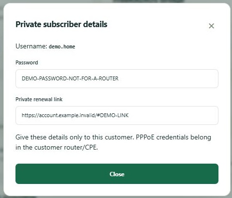 LinkDesk Private subscriber details — sample feature-tour interface
