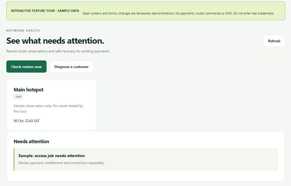 LinkDesk See what needs attention. — sample feature-tour interface