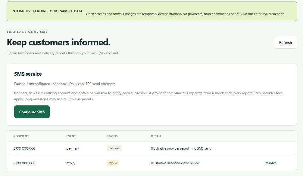LinkDesk Keep customers informed. — sample feature-tour interface