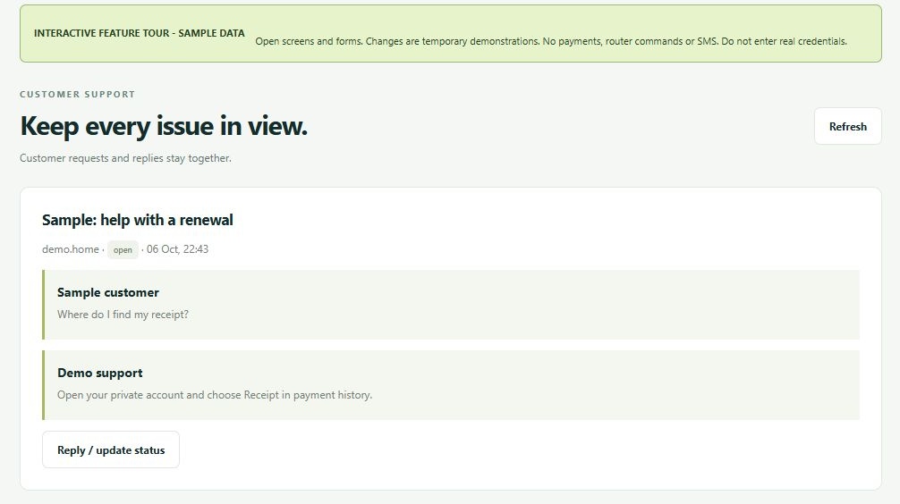 LinkDesk Keep every issue in view. — sample feature-tour interface