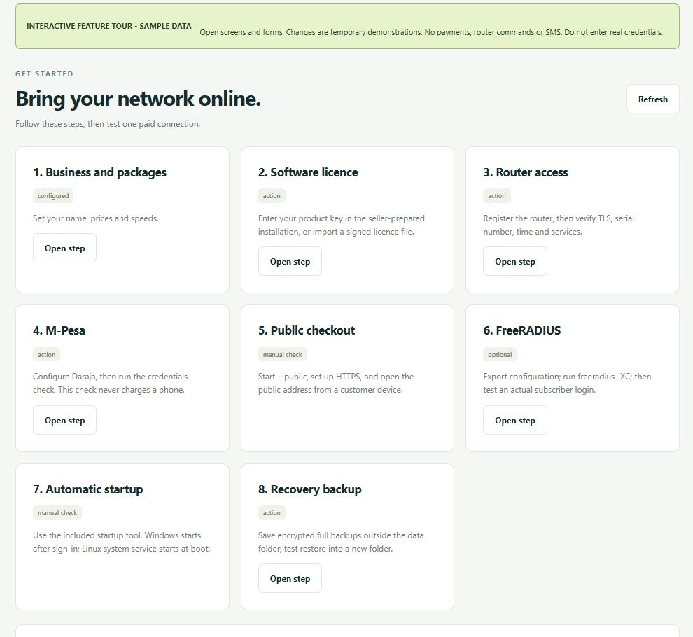 LinkDesk Bring your network online. — sample feature-tour interface